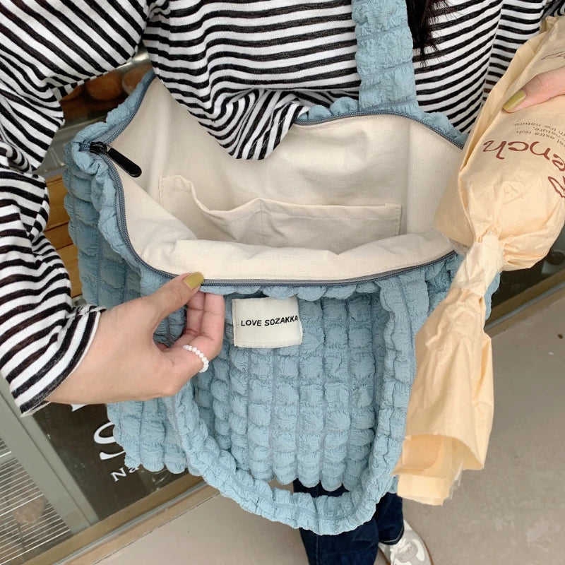Casual Lightweight Large Capacity Tote Shoulder Bags Women Pleated Handbag