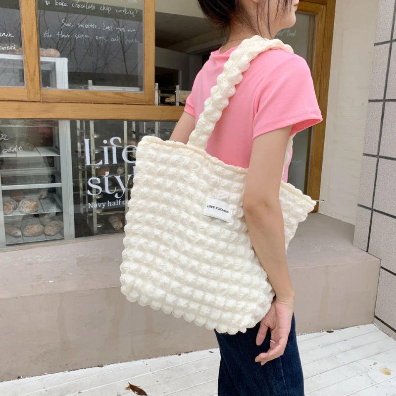 Casual Lightweight Large Capacity Tote Shoulder Bags Women Pleated Handbag