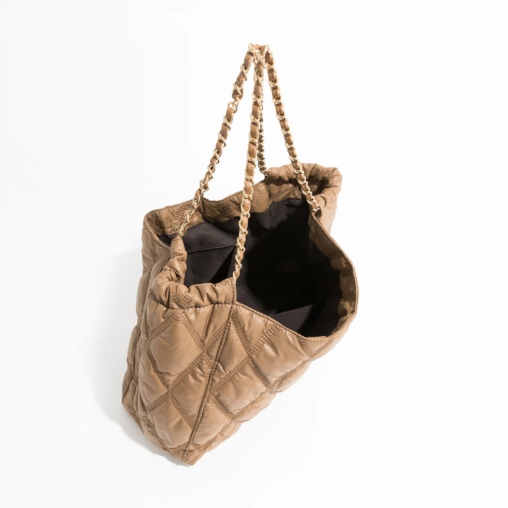 Casual Lingge Quilted Shoulder Bag Chains Padded Lady Handbags Nylon Tote Big Pu
