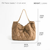 Casual Lingge Quilted Shoulder Bag Chains Padded Lady Handbags Nylon Tote Big Pu