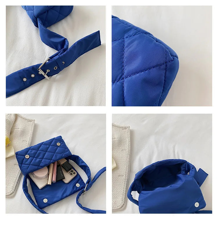 Casual Lingge Quilted Women Shoulder Bags Nylon Padded Crossbody Bag