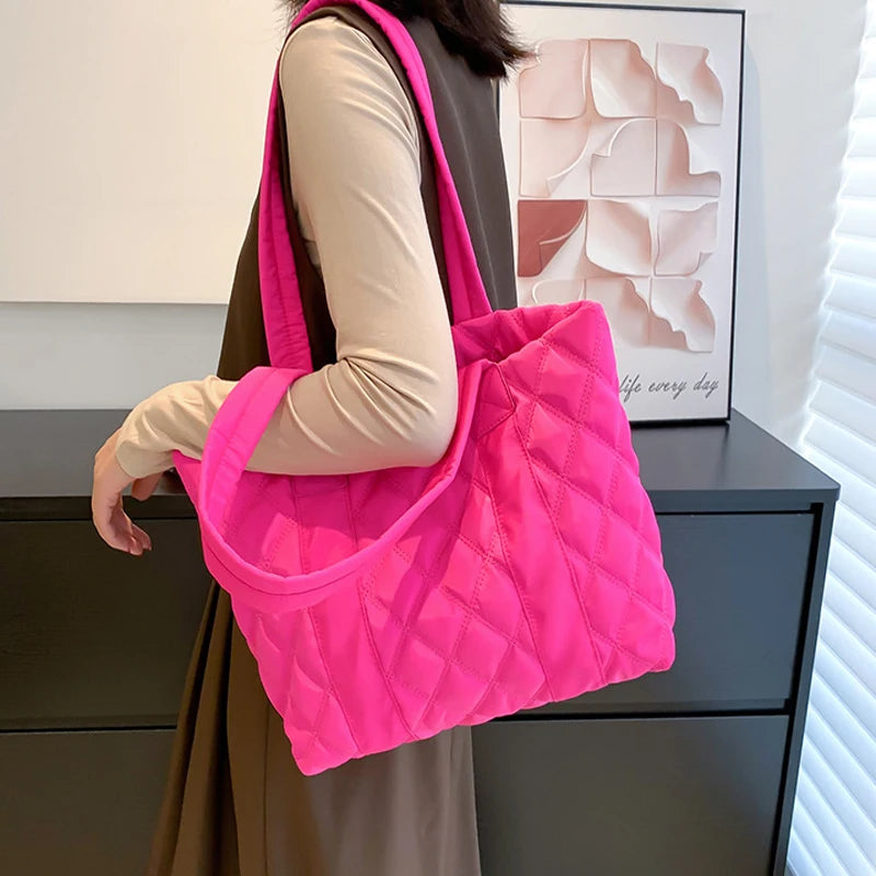 Casual Lingge Quilted Women Shoulder Bags Padded Lady Handbags