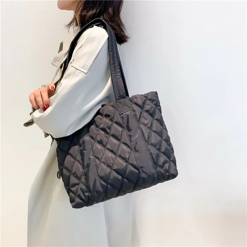 Casual Lingge Quilted Women Shoulder Bags Padded Lady Handbags