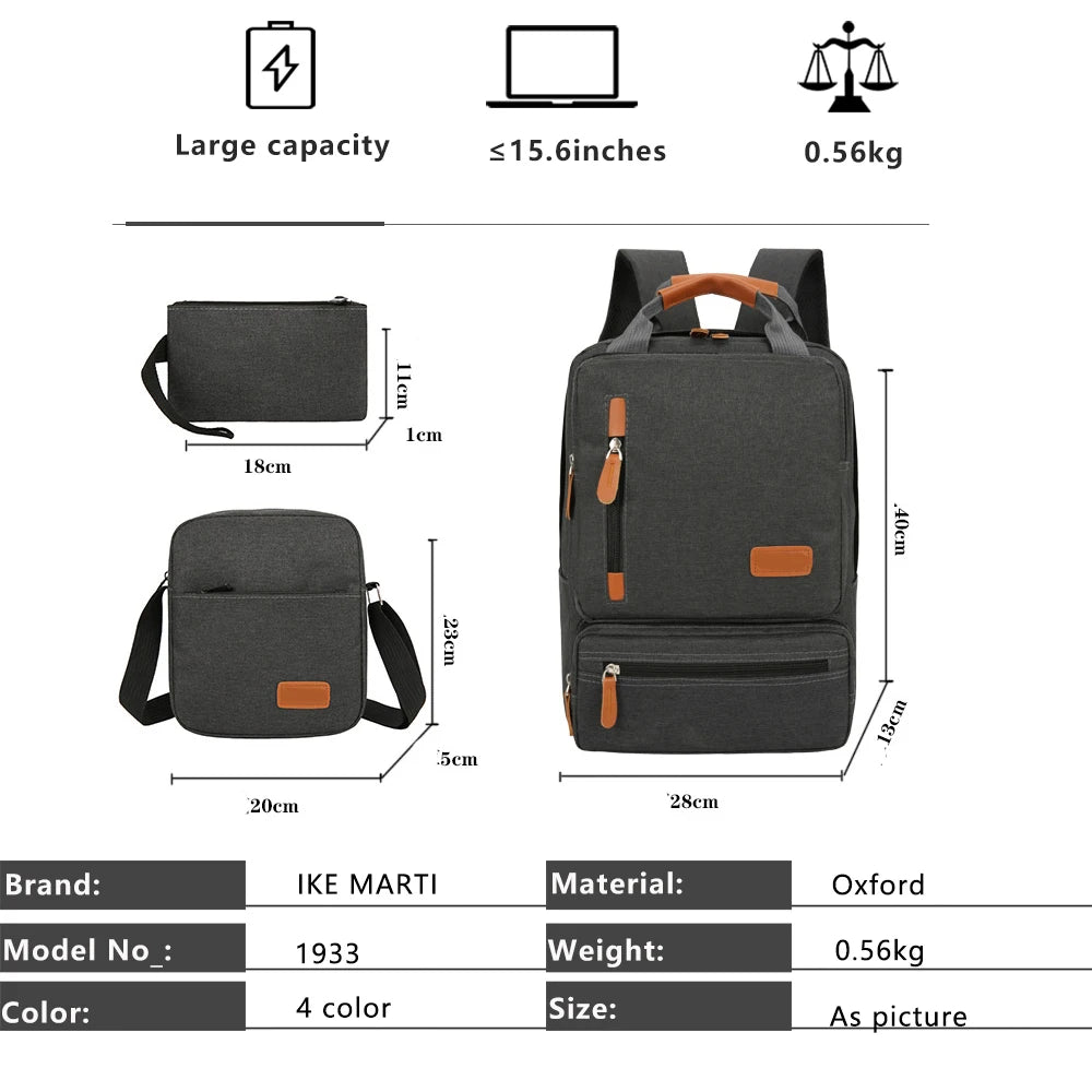 Casual Men School Backpack Light 15" Laptop Bag Waterproof Gray
