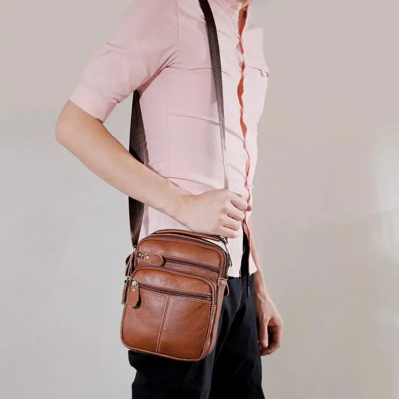 Casual Men's Leather Crossbody Shoulder Bag Solid Male Purse