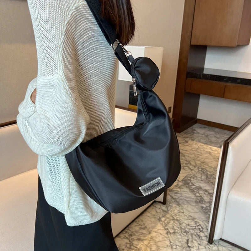 Casual Nylon Crossbody Bag Large Shoulder Bags for Women with Earphone Bag