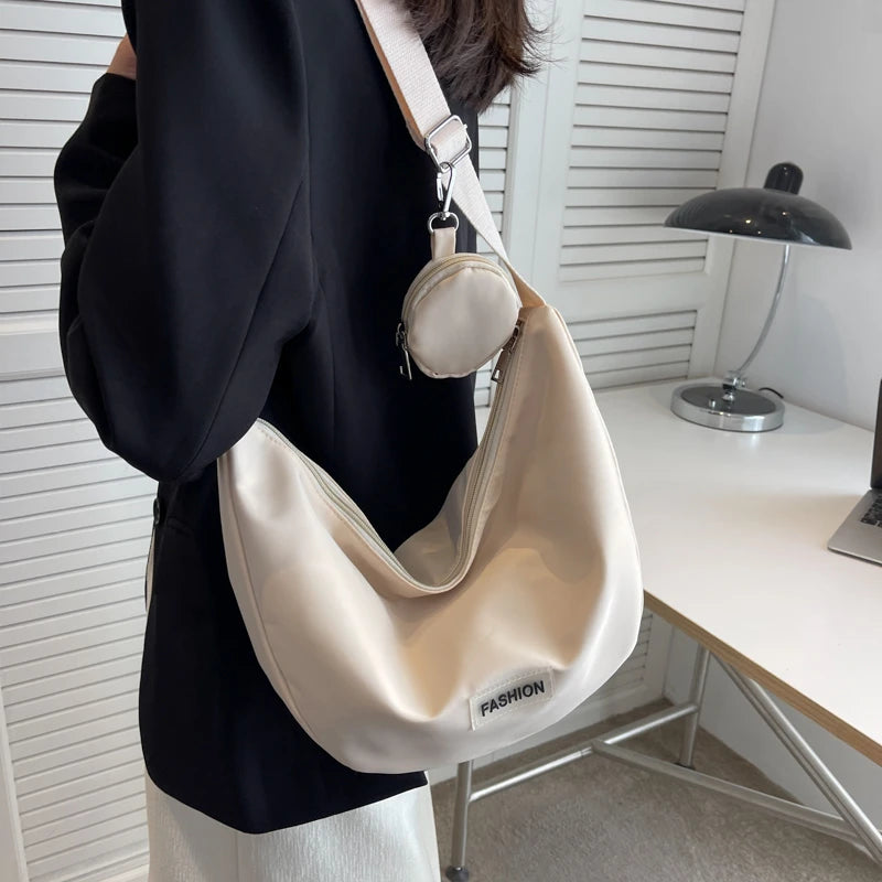 Casual Nylon Crossbody Bag Large Shoulder Bags for Women with Earphone Bag