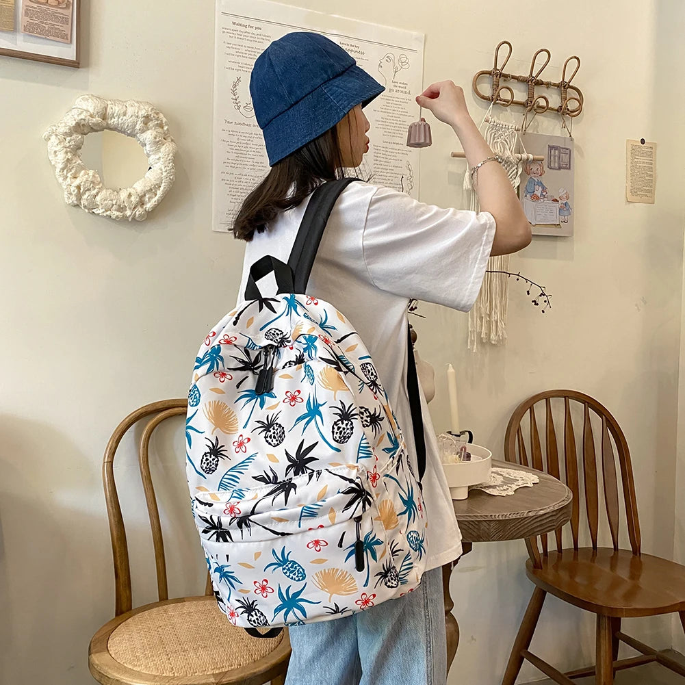 Casual Nylon Graffiti Printing Backpack Women Large Capacity Backpack
