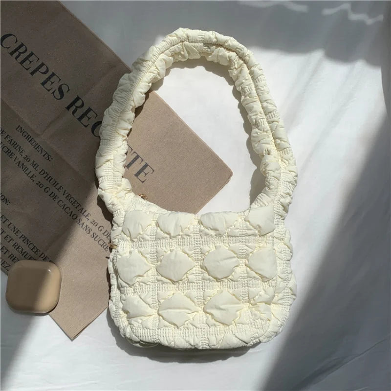 Casual Nylon Lingge Quilted Women Shoulder Bag Ruched Padded Crossbody