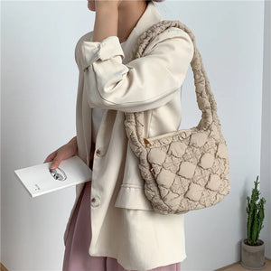 Casual Nylon Lingge Quilted Women Shoulder Bag Ruched Padded Crossbody