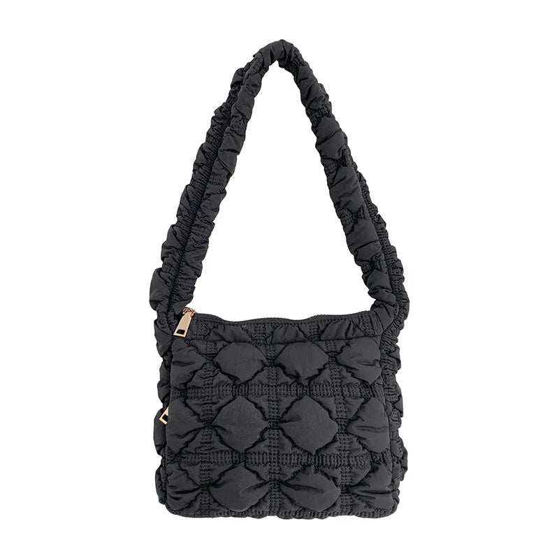Casual Nylon Lingge Quilted Women Shoulder Bag Ruched Padded Crossbody