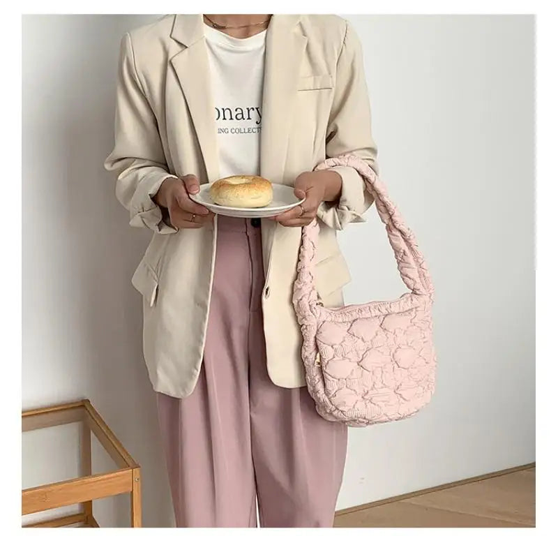 Casual Nylon Ruched Shoulder Bag for Women