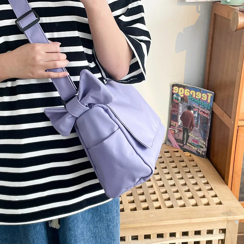 Casual Nylon School Shoulder Bags Women Solid Messenger Bags