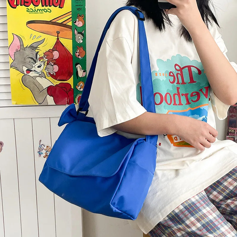 Casual Nylon School Shoulder Bags Women Solid Messenger Bags