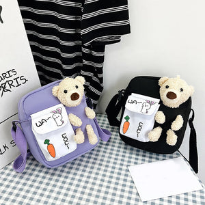 Cartoon Bear Nylon Crossbody Bag for Girls Students