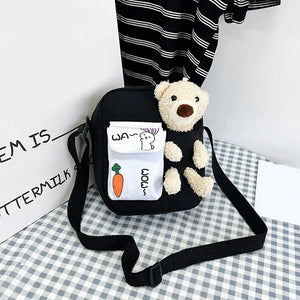 Cartoon Bear Nylon Crossbody Bag for Girls Students