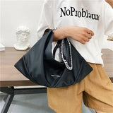 Casual Nylon Tote Bag for Women Large Capacity Shoulder Bag Metal Chain Handbag