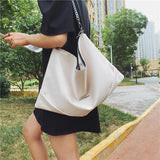 Casual Nylon Tote Bag for Women Large Capacity Shoulder Bag Metal Chain Handbag