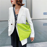 Casual Nylon Tote Bag for Women Large Capacity Shoulder Bag Metal Chain Handbag