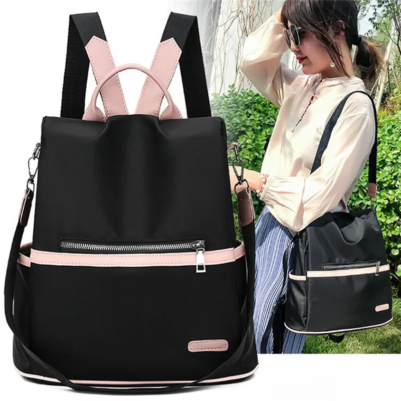 Casual Oxford Leather Backpack Women Ladies Zipper Shoulder Bag