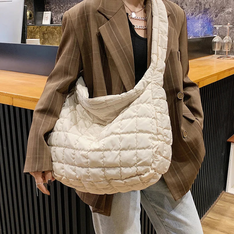 Casual Padded Big Tote for Women Pleated Large Handbag