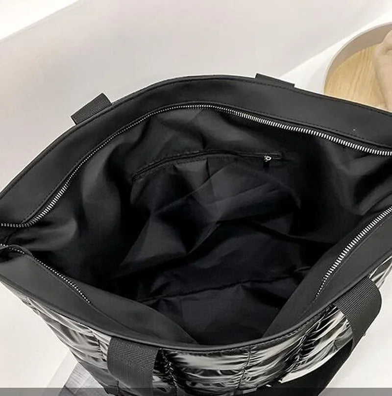 Casual Padded Tote Bag Women Winter Nylon Handbag Shoulder Purse