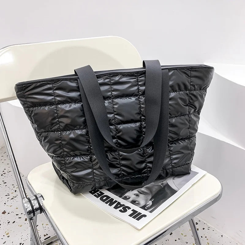 Casual Padded Tote Bag Women Winter Nylon Handbag Shoulder Purse