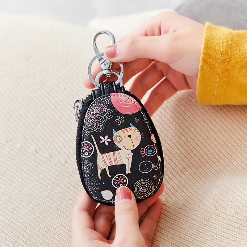 Casual Painted Women Girls Key Bag PU Leather Key Wallets