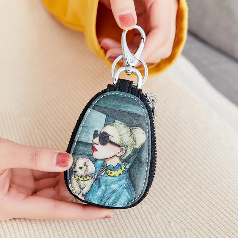 Casual Painted Women Girls Key Bag PU Leather Key Wallets