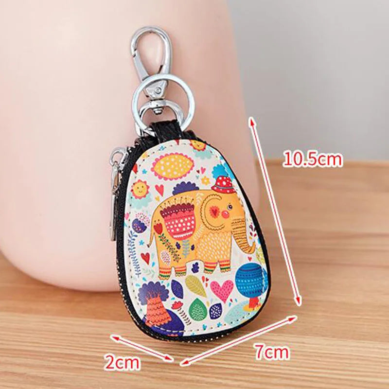 Casual Painted Women Girls Key Bag PU Leather Key Wallets