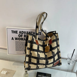 Casual Plaid Canvas Women Shoulder Bags Large Capacity Tote