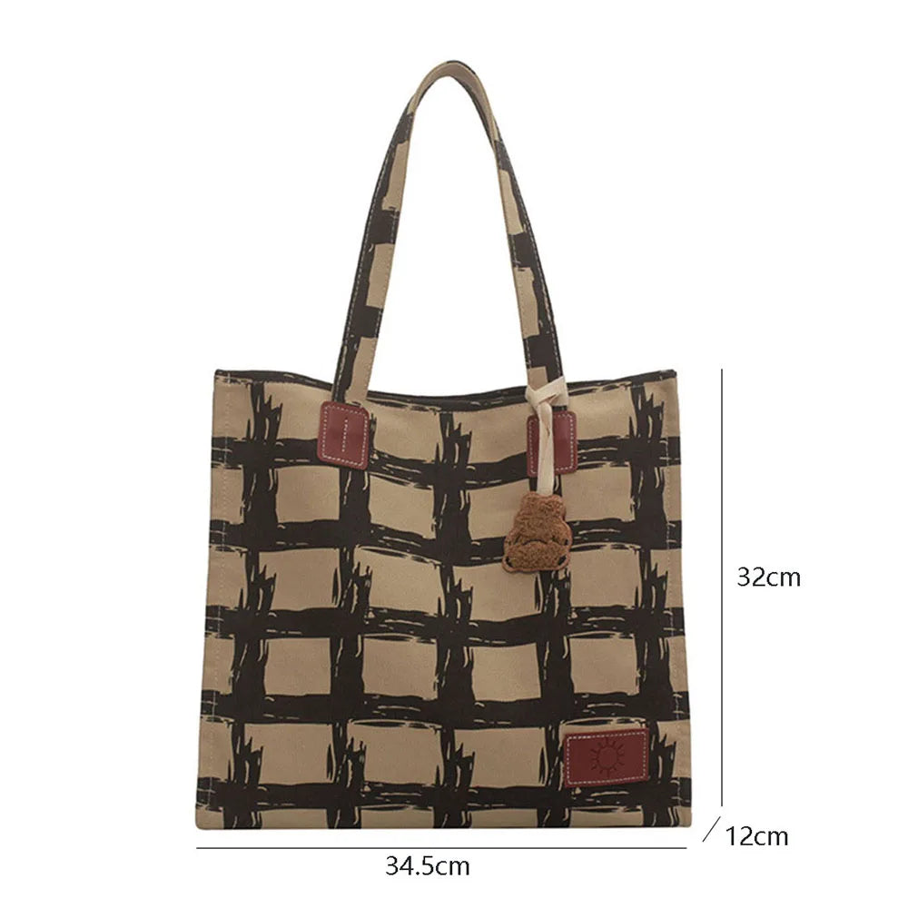 Casual Plaid Canvas Women Shoulder Bags Large Capacity Tote