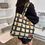 Casual Plaid Canvas Women Shoulder Bags Large Capacity Tote