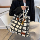 Casual Plaid Canvas Women Shoulder Bags Large Capacity Tote