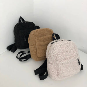 Casual Plush Women Small Backpack Solid Female Autumn Winter Mini Children Schoo