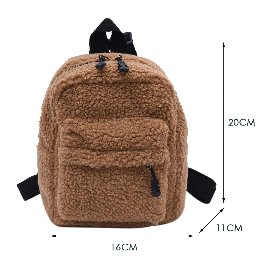 Casual Plush Women Small Backpack Solid Female Autumn Winter Mini Children Schoo
