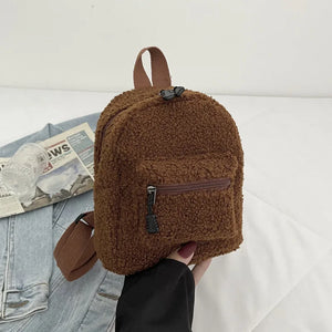 Casual Plush Women Small Backpack Autumn Winter Mini School Bag