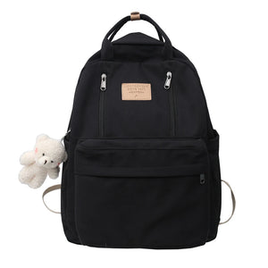 Casual Preppy Bear Pendant Backpack for Girls Large Capacity Sports Bac