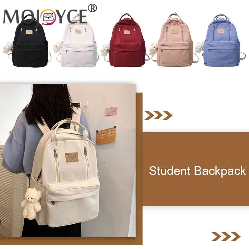 Casual Preppy Bear Pendant Backpack for Girls Large Capacity Sports Bac
