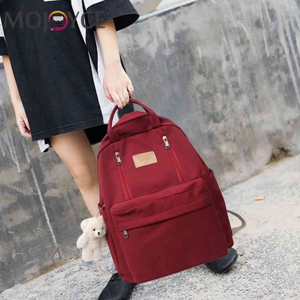Casual Preppy Bear Pendant Backpack for Girls Large Capacity Sports Bac