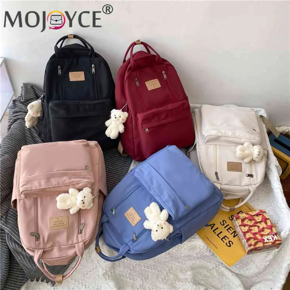 Casual Preppy Bear Pendant Backpack for Girls Large Capacity Sports Bac