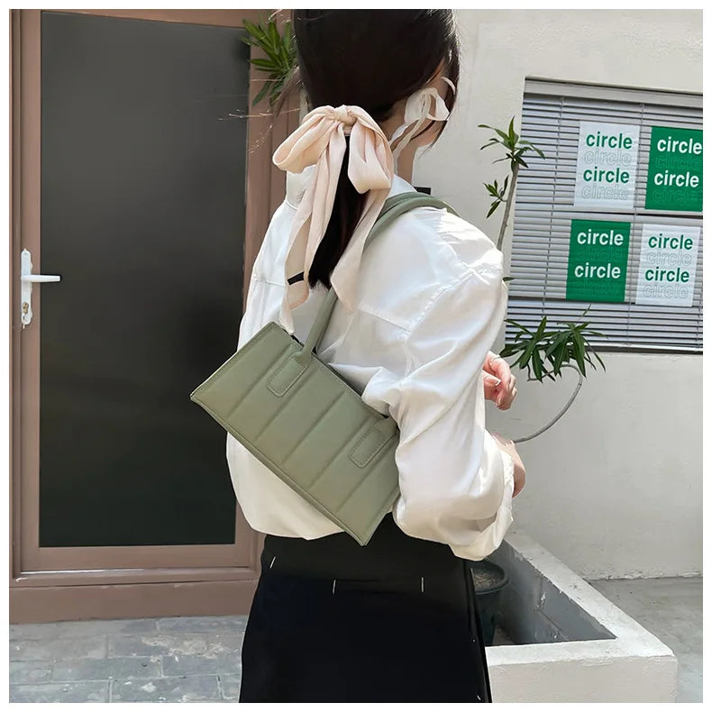 Vintage PU Leather Shoulder Bag Stripes Embossing Purse