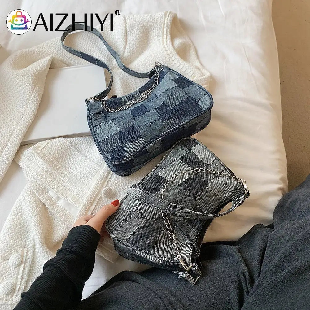 Casual Denim Chain Handbag Women Purse Underarm Bag Shoulder