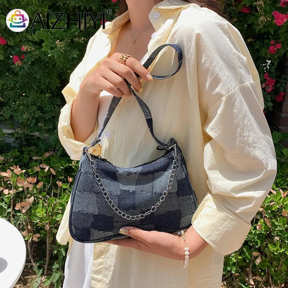 Casual Denim Chain Handbag Women Purse Underarm Bag Shoulder