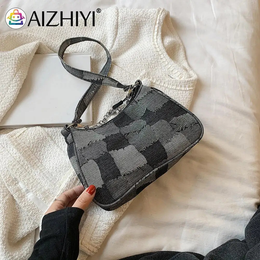 Casual Denim Chain Handbag Women Purse Underarm Bag Shoulder