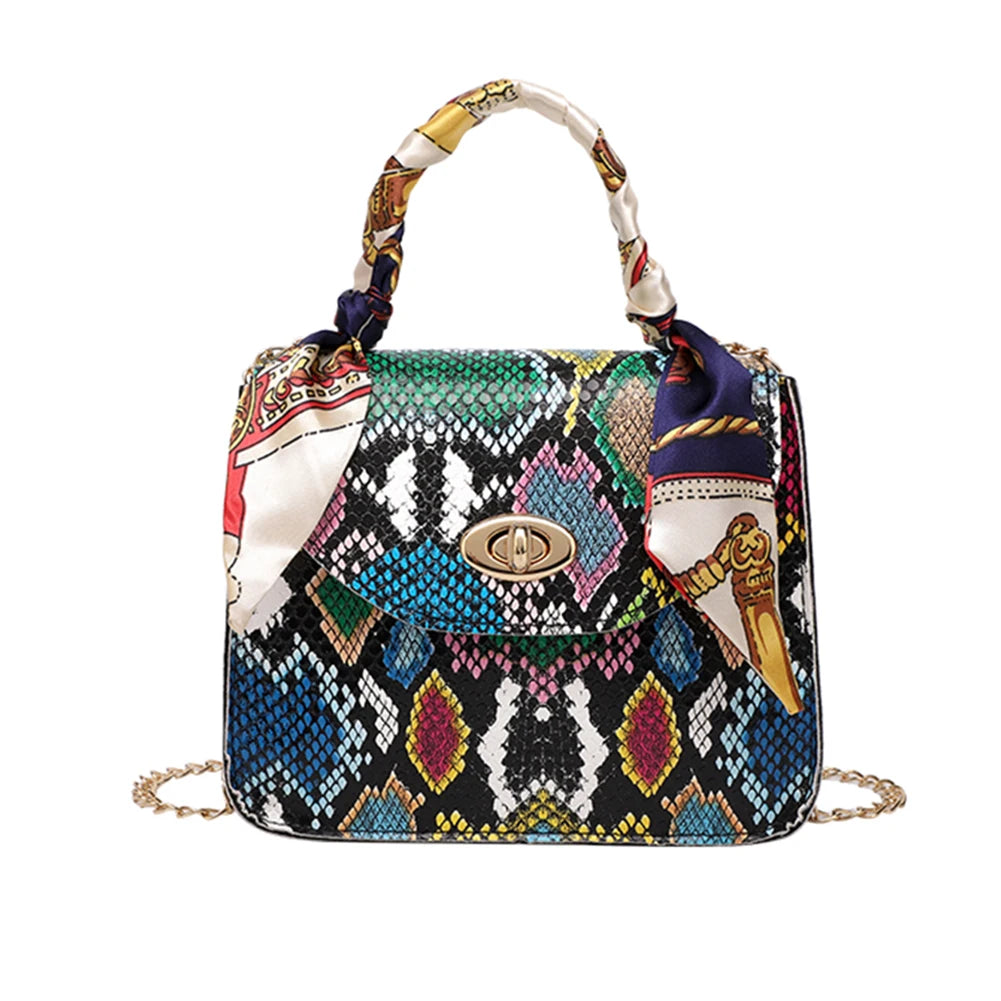 Casual Pure Chain Handbag Snake Pattern Shoulder Bag