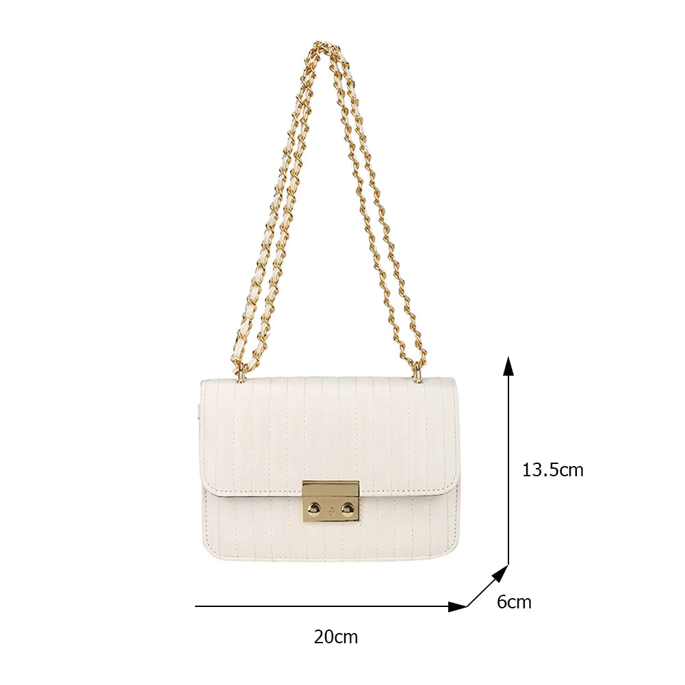 Embroidered Chain Shoulder Bag PU Messenger Purse
