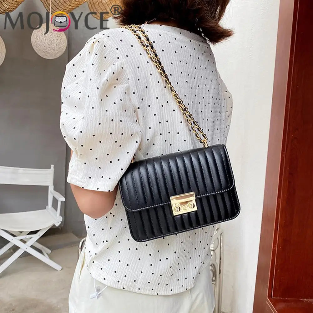 Embroidered Chain Shoulder Bag PU Messenger Purse