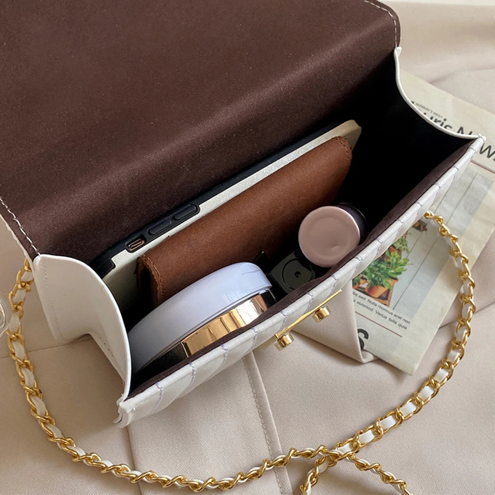 Embroidered Chain Shoulder Bag PU Messenger Purse