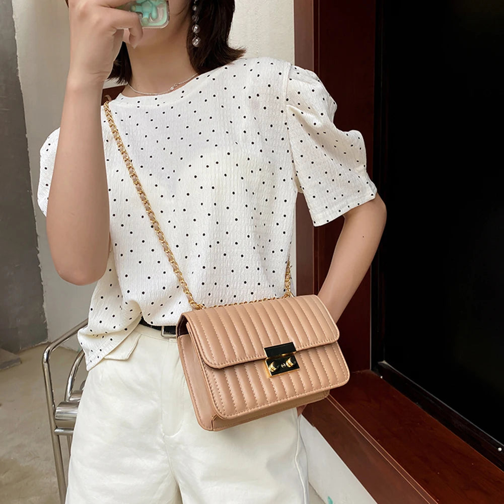 Embroidered Chain Shoulder Bag PU Messenger Purse